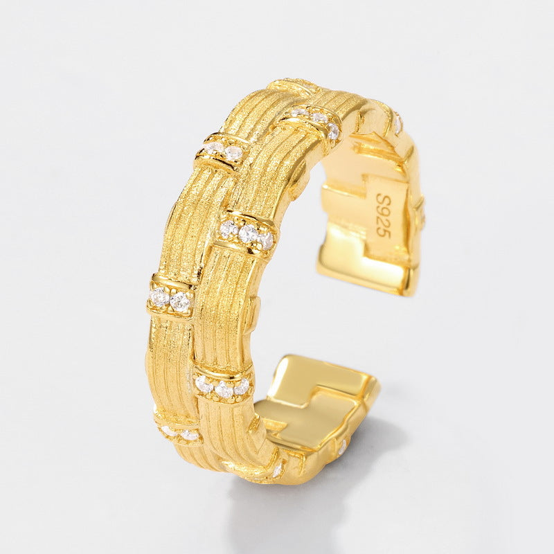 S925 Sterling Silver Gold-Plated New Chinese Style Braided Zircon Ring