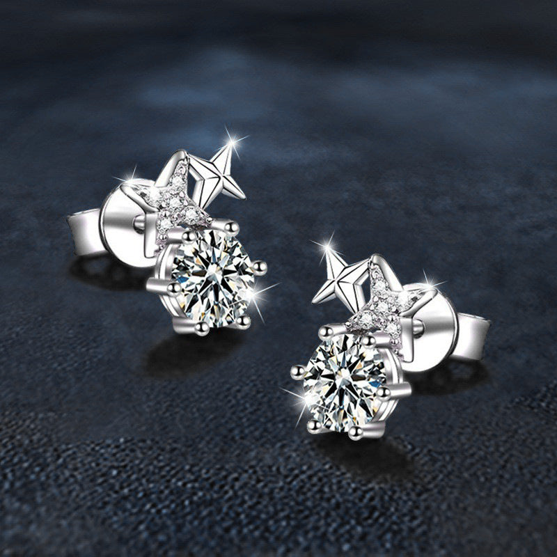 925 Sterling Silver Eight-Pointed Star Stud Earrings — Premium, Light Luxury, and Niche Moissanite Jewelry