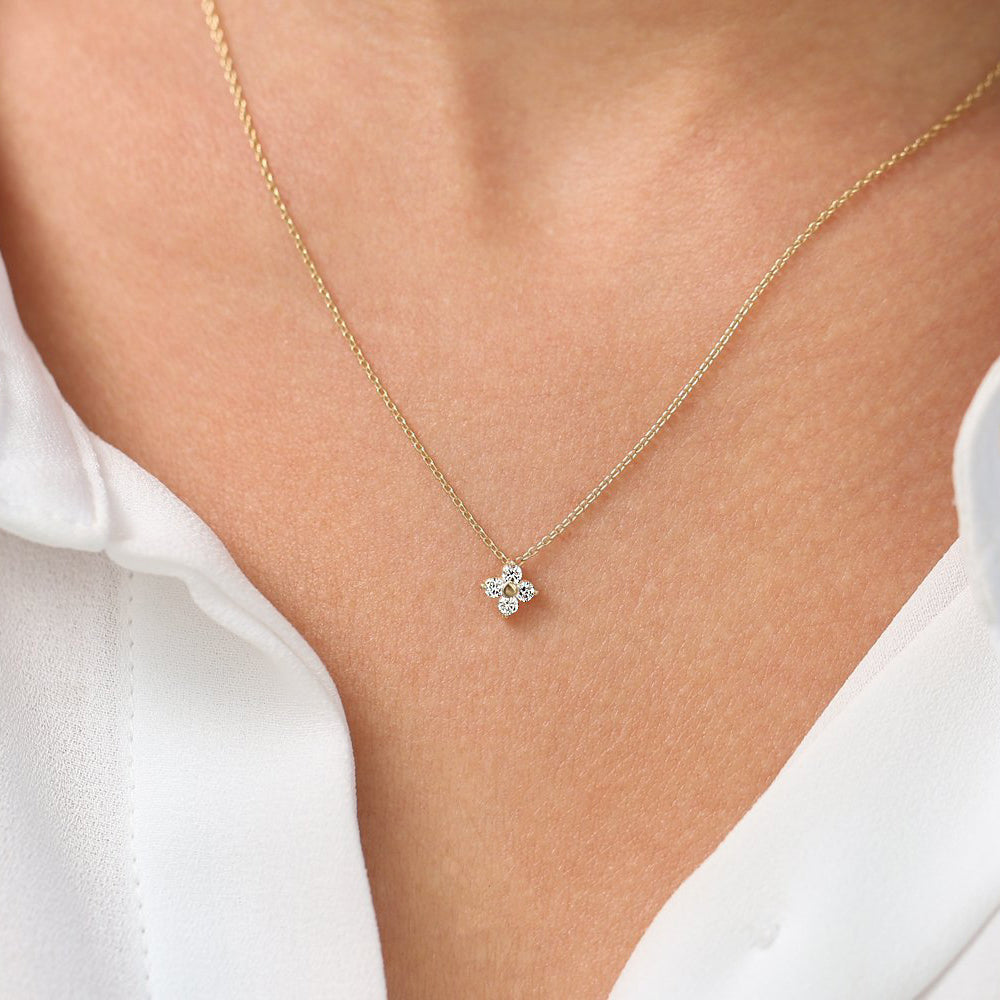 S925 Sterling Silver Plated 14K Gold Zircon Inlaid Four Leaf Clover Necklace