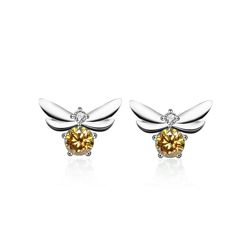 Personality creative Burt's Bee 925 sterling silver Mosan diamond earrings