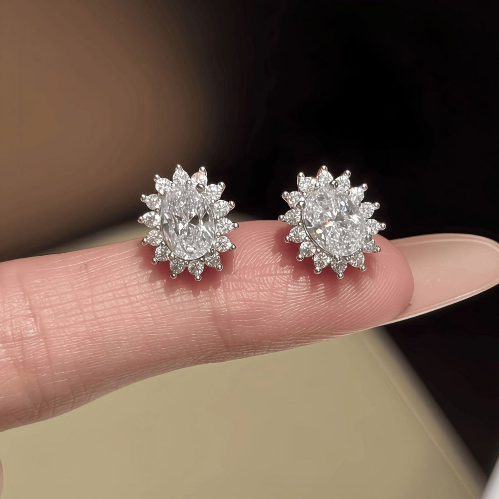 S925 Sterling Silver Oval-Cut Colored Gemstone and Moissanite Stud Earrings