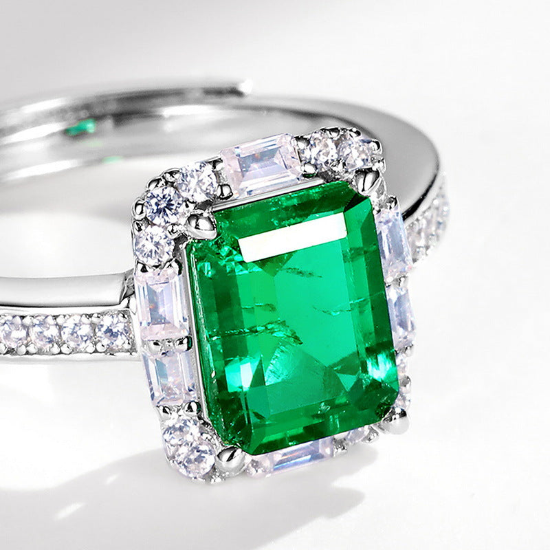 S925 Silver Adjustable Open Ring Set with Lab-Grown Colored Gemstone and Moissanite