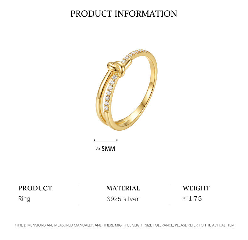 Dainty Knot Pavé Ring in 925 Sterling Silver, Gold Plated