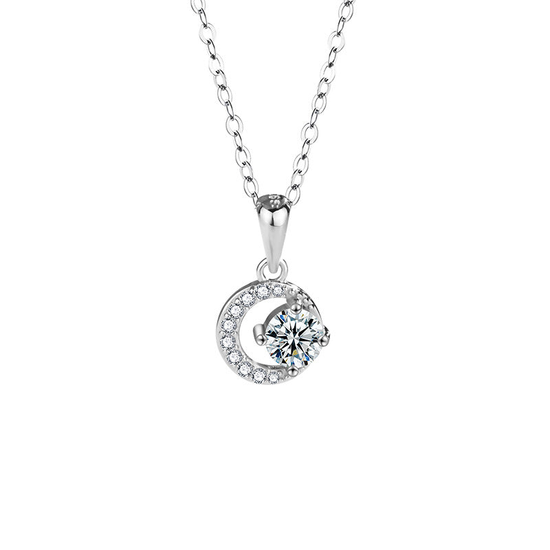 S925 Sterling Silver Star Moissanite Moon Pendant Necklace