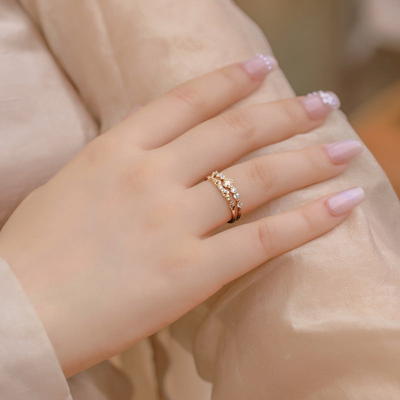 S925 Sterling Silver Gold-Plated Opal Ring Set