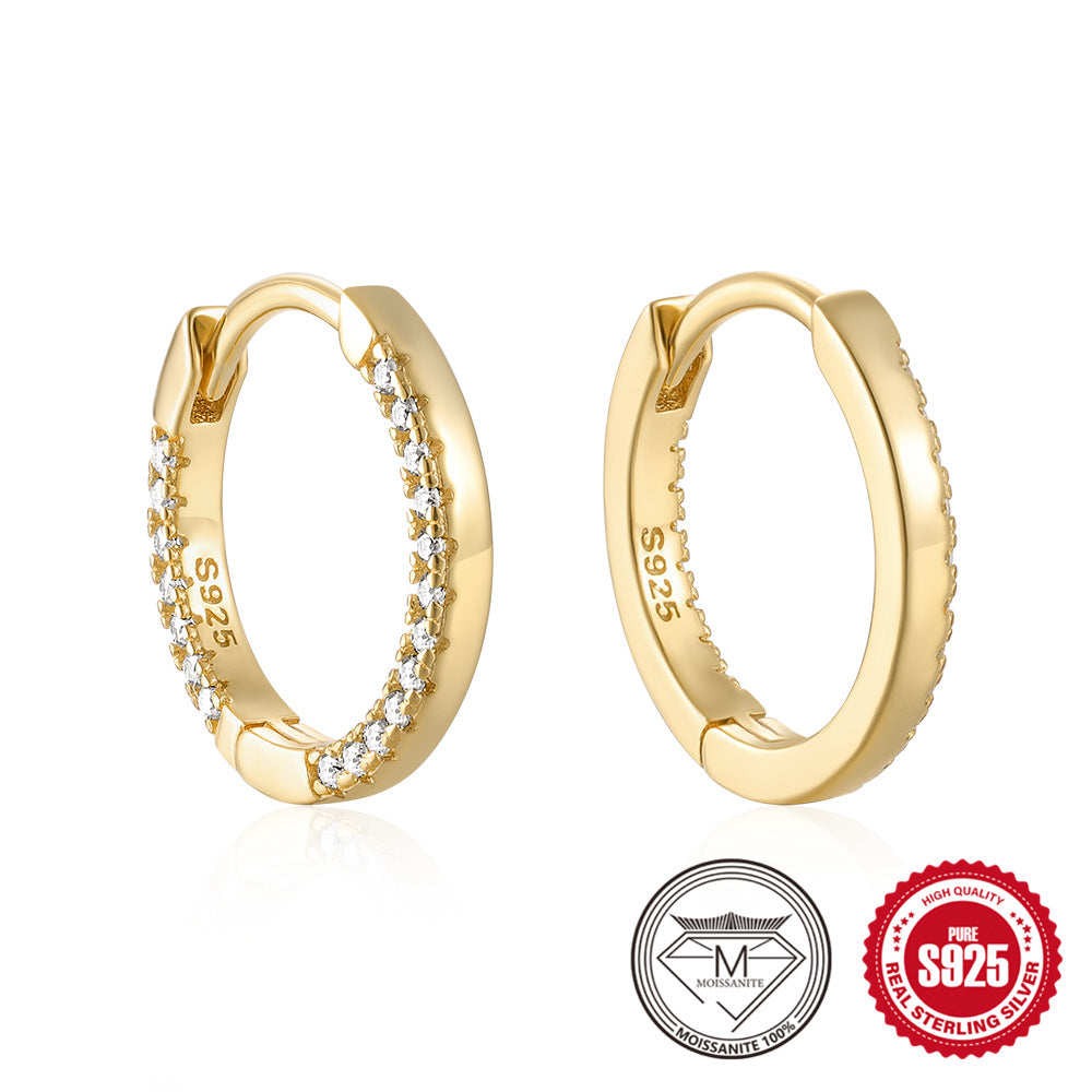 S925 Silver C-Shaped Single-Stone Crisscross Moissanite Hoop Earrings