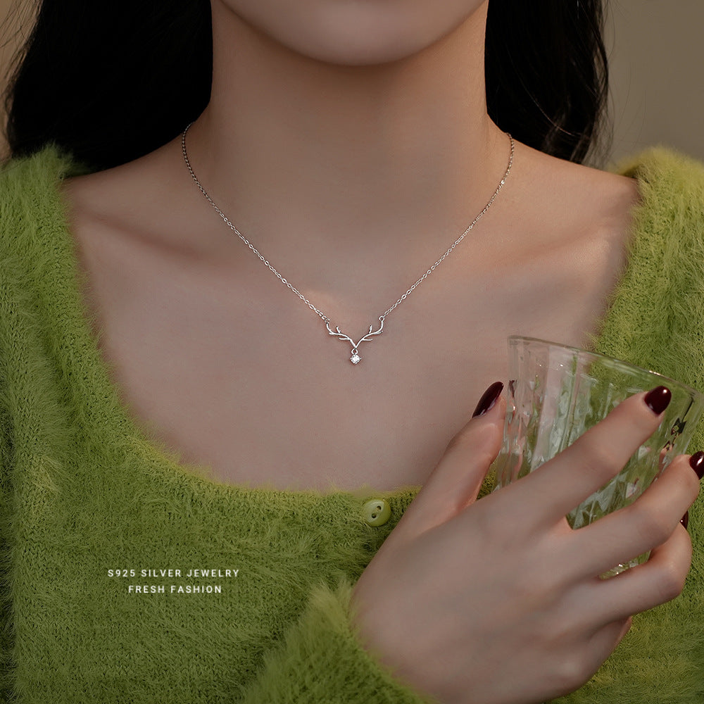 S925 Sterling Silver "Always with You" Antler Christmas Necklace