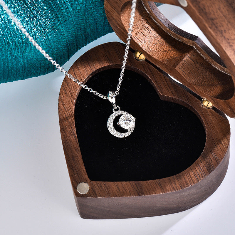 S925 Sterling Silver Star Moissanite Moon Pendant Necklace