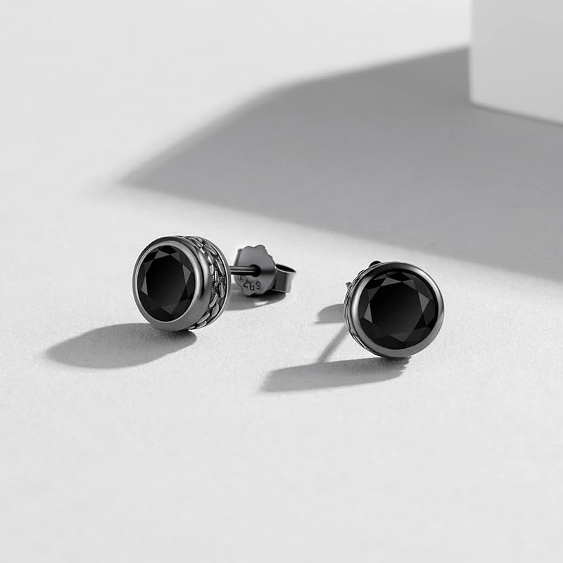 S925 Silver Halloween Black Round Stud Earrings