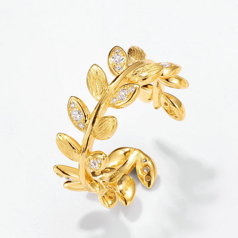 S925 Sterling Silver Gold-Plated Wheat Ear Zircon Ring