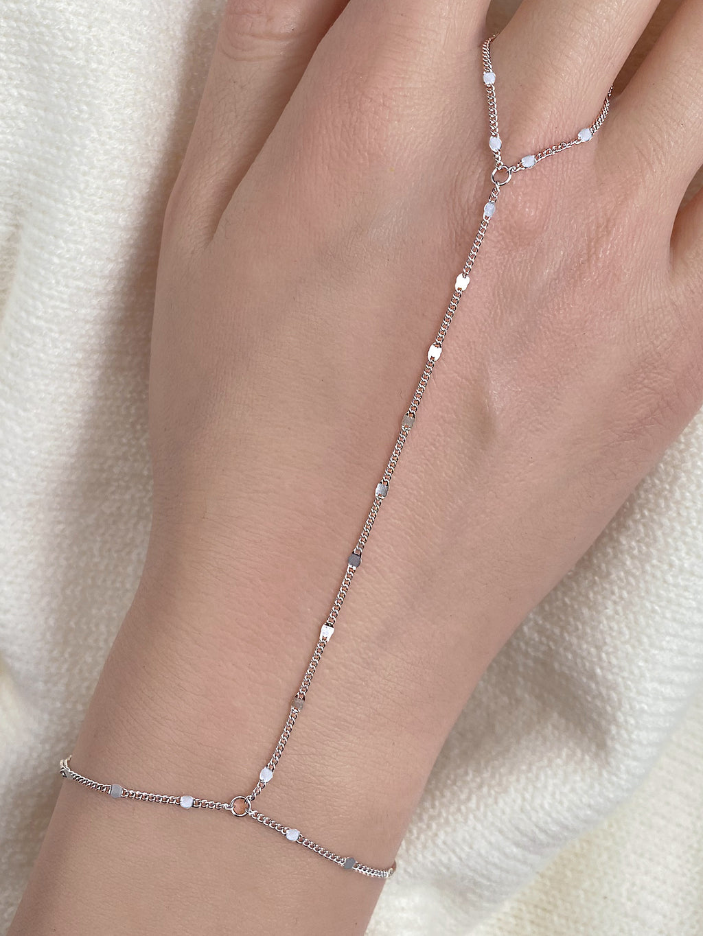 S925 Sterling Silver Beach Chain Ring Bracelet Integrated Chain Bracelet