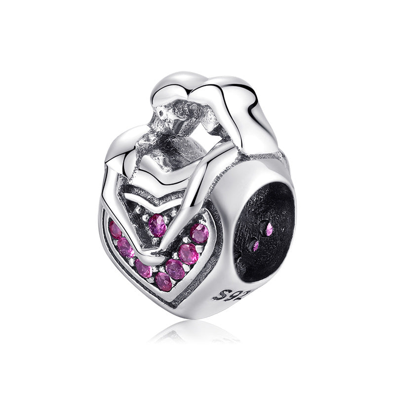 S925 Sterling Silver Heart Bead Purple Zircon Pendant