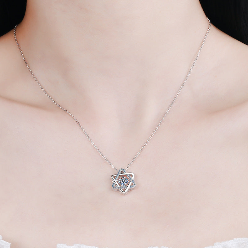 S925 Sterling Silver Moissanite Hexagram Pendant Necklace