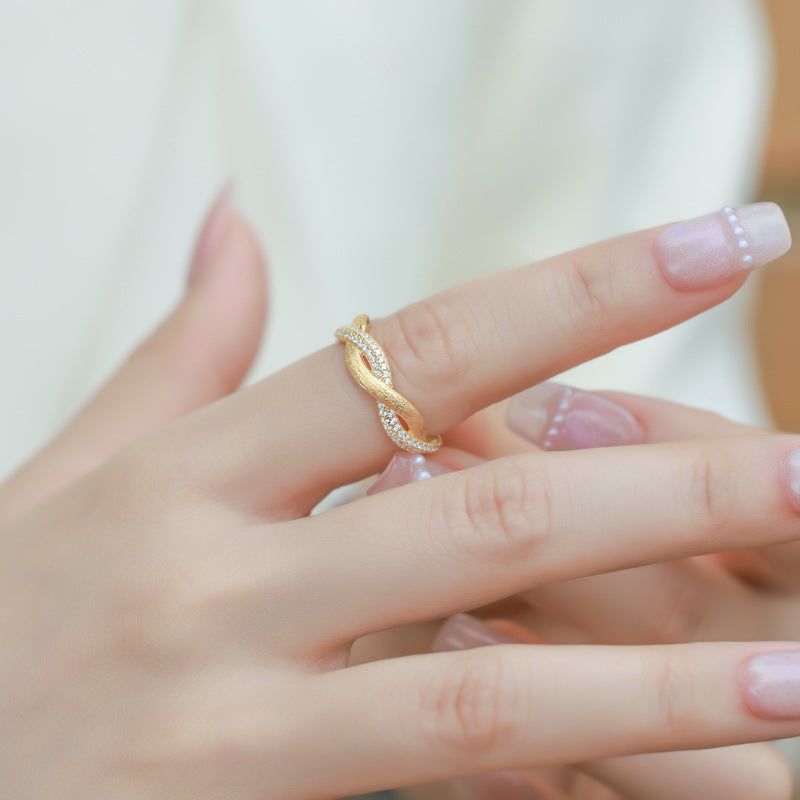 S925 Sterling Silver Gold-Plated Twisted Zircon Inlaid Ring