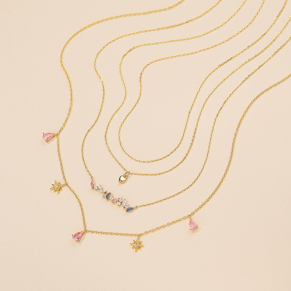 S925 Sterling Silver Necklace with Colorful Cubic Zirconia