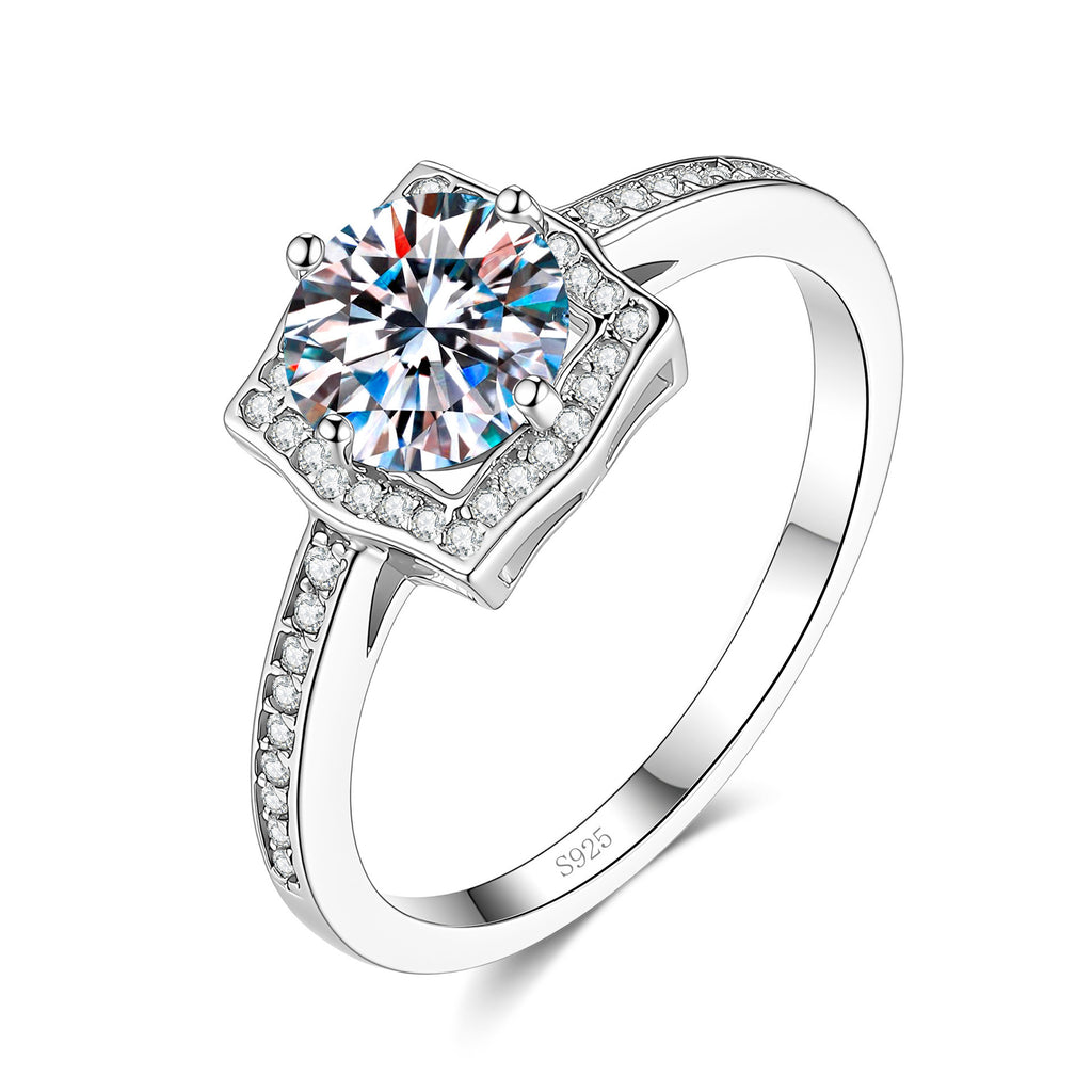 S925 Silver Ring with Square-Cut Colored Moissanite