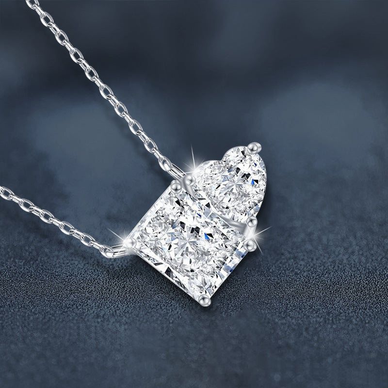 S925 Sterling Silver Rectangular Heart-Shaped Pendant Necklace