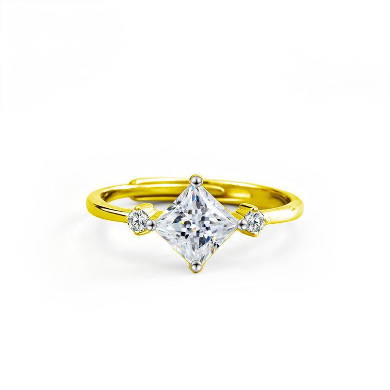 S925 Sterling Silver Princess Square Moissanite Ring