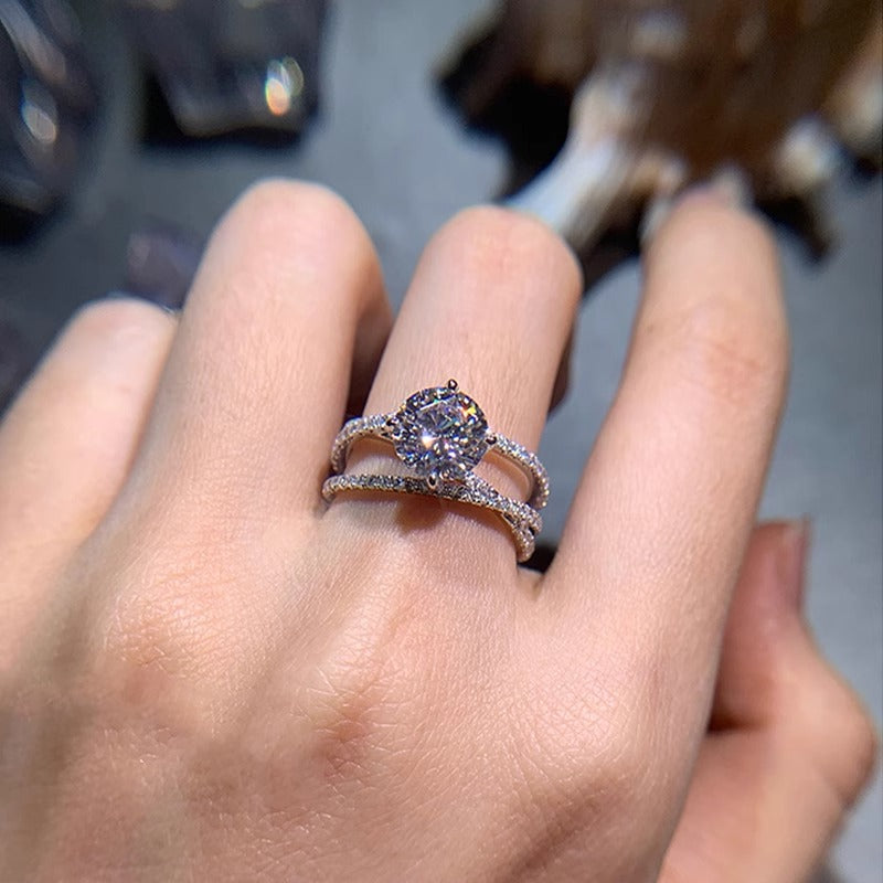 925 Sterling Silver Moissanite Three Lives Three Worlds Promise Ring