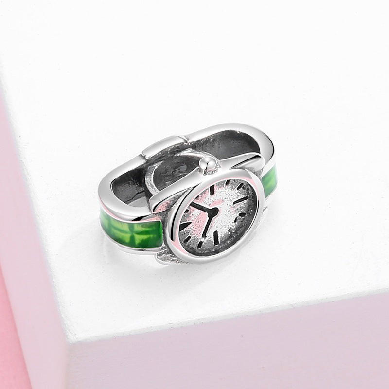 S925 Sterling Silver Mini Watch Beaded Pendant