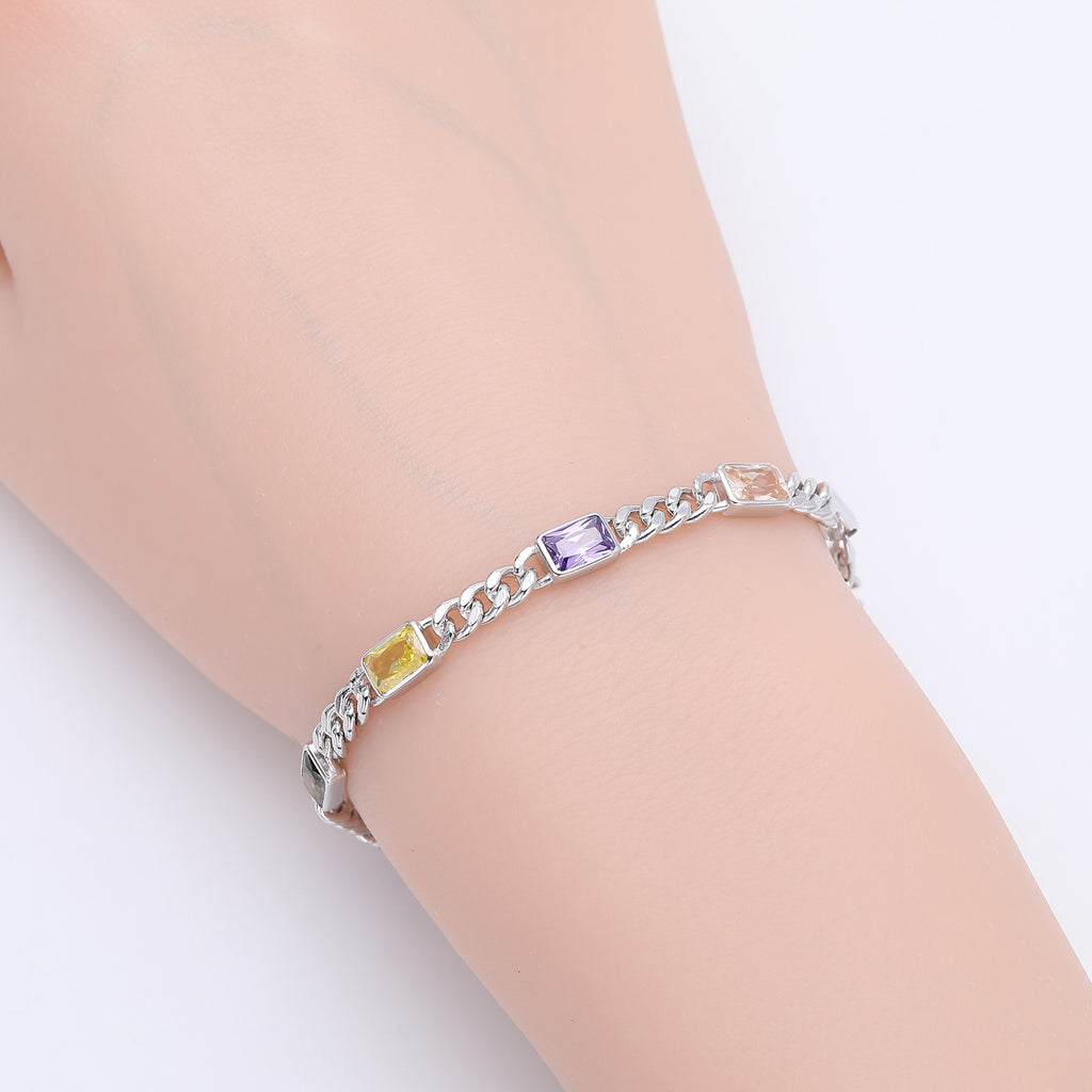 925 Sterling Silver Bracelet with Colorful Square Stones