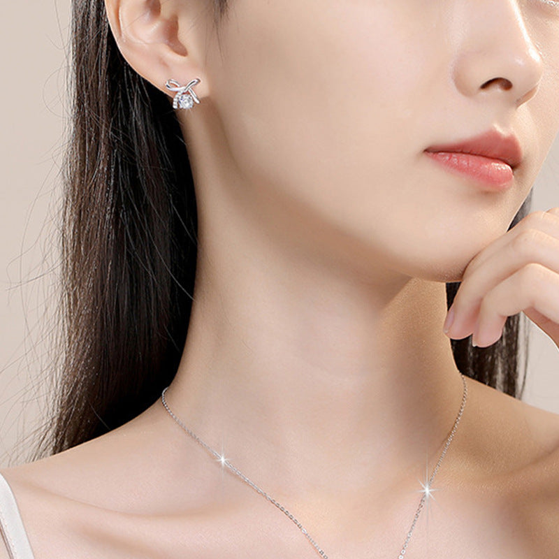 S925 Sterling Silver Moissanite Bow Earrings