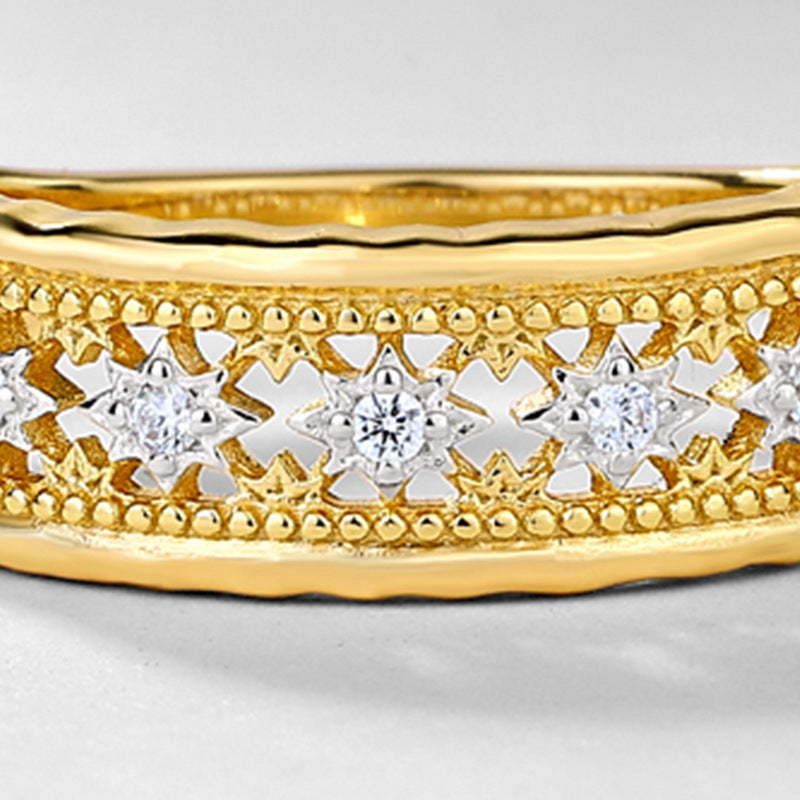 S925 Sterling Silver Gold-Plated Hollow Zircon Ring