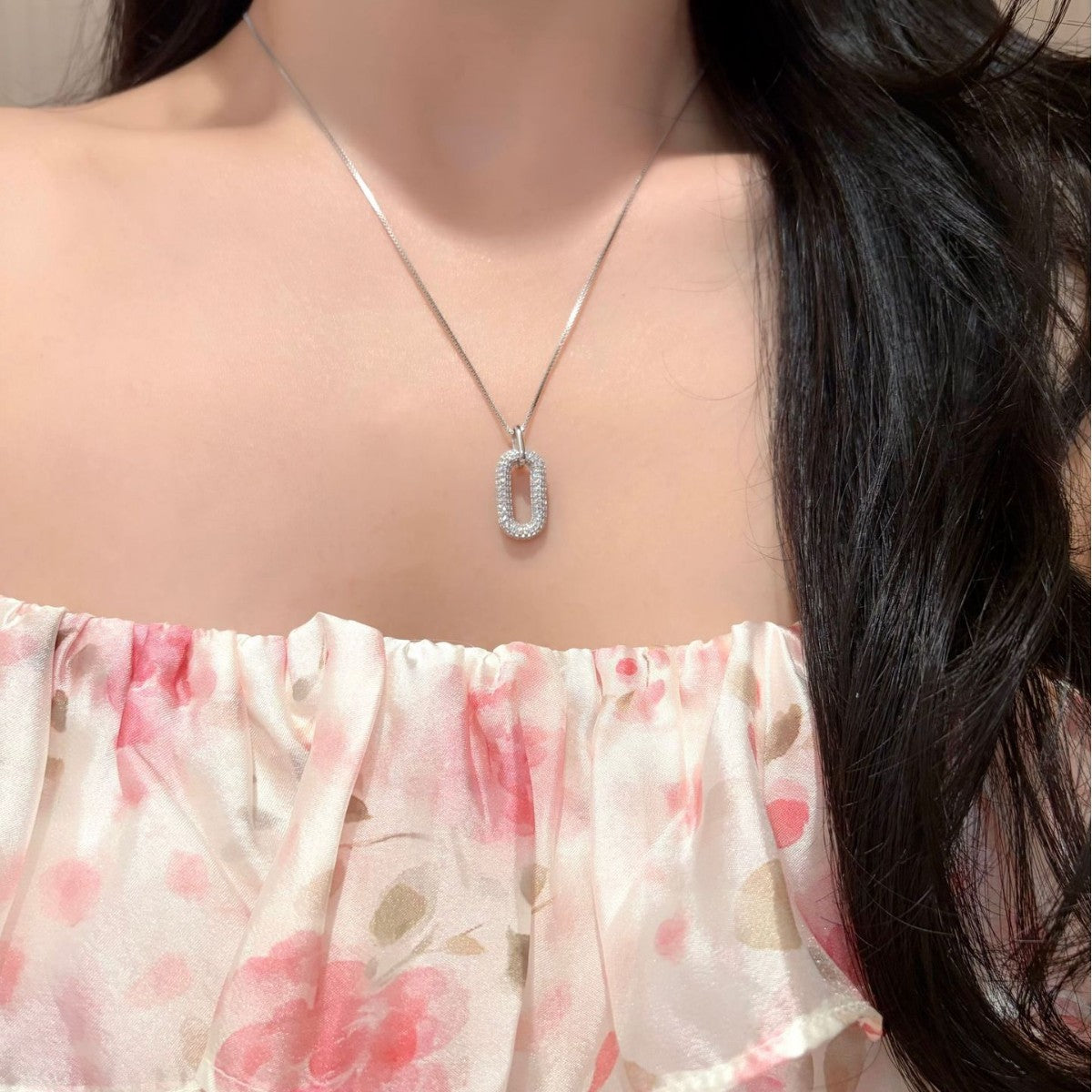S925 Sterling Silver 18K Gold-Plated Double-Ring Paperclip Moissanite Necklace