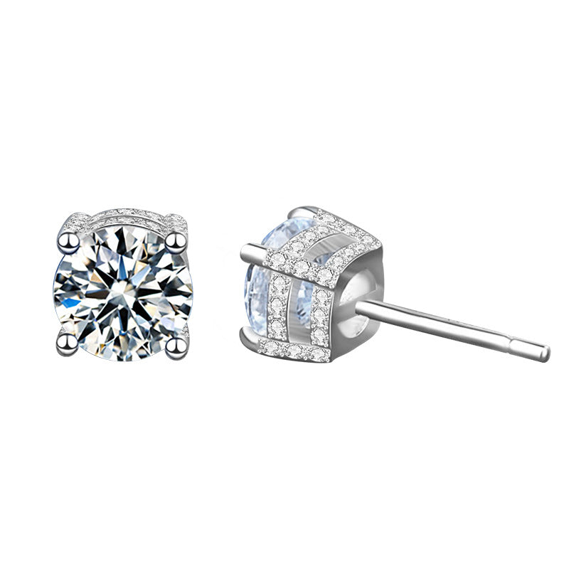 925 Sterling Silver Four-Prong Stud Earrings — Fully Set with Moissanite