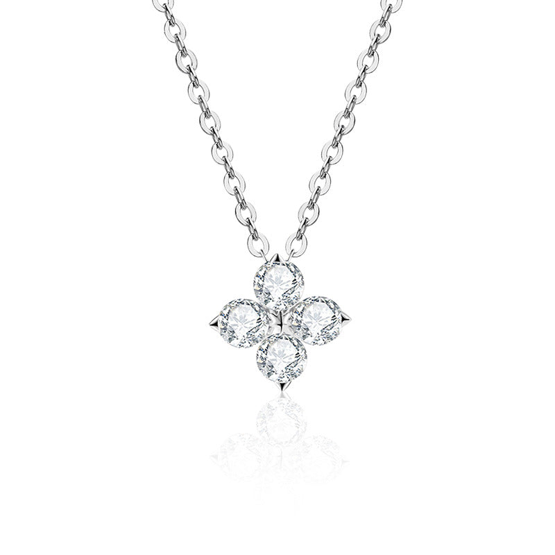 S925 Sterling Silver Moissanite Lucky Four-Leaf Necklace