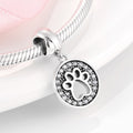 S925 Sterling Silver Round Pet Paw Print Zircon Trim Pendant