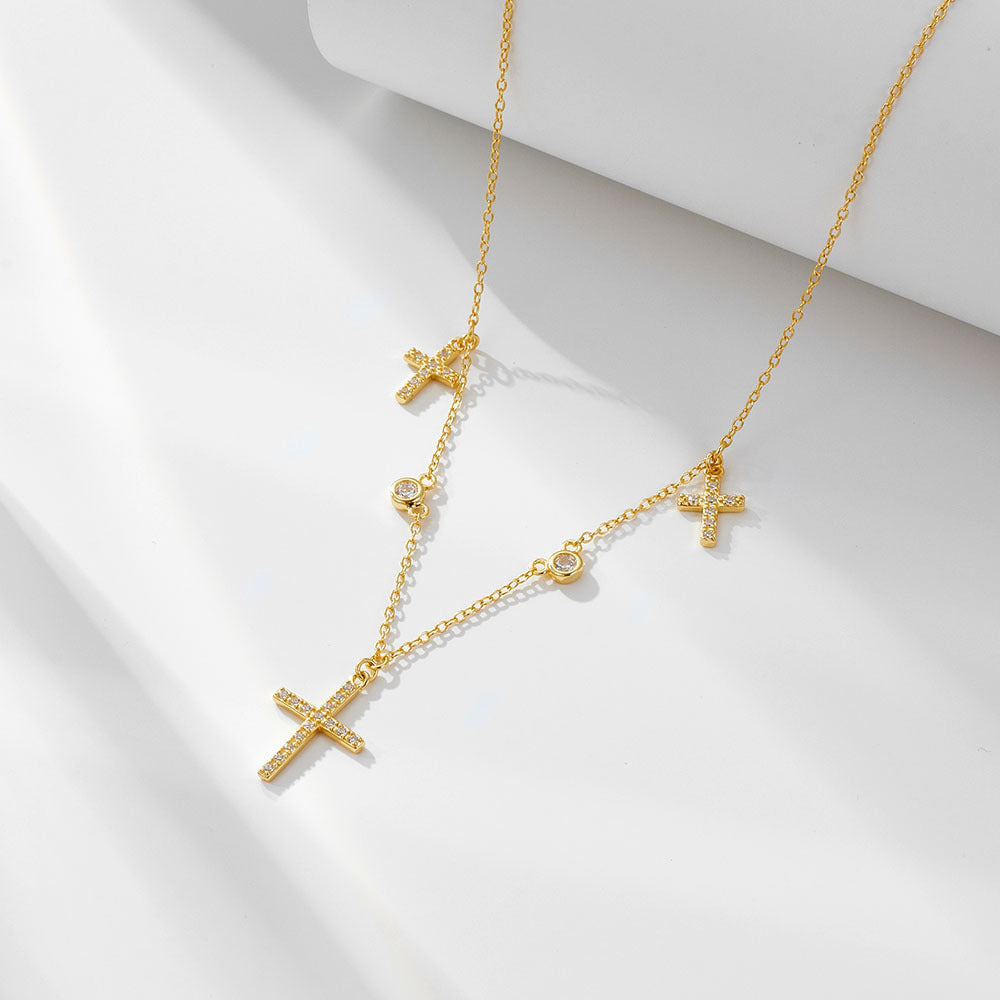 S925 Sterling Silver Zircon Inlaid Cross Necklace