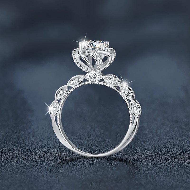 S925 Sterling Silver Crown Princess Moissanite Ring