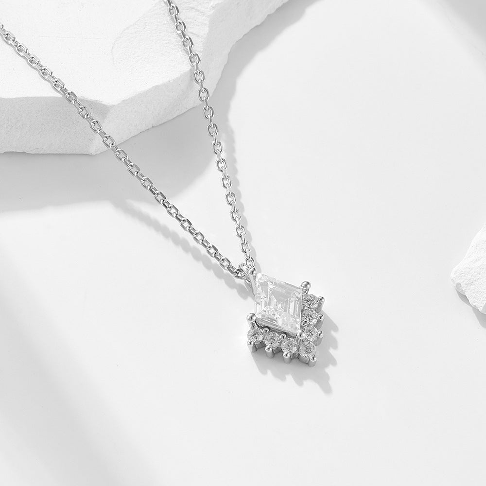 S925 Sterling Silver Geometric Diamond Zircon Pendant Necklace