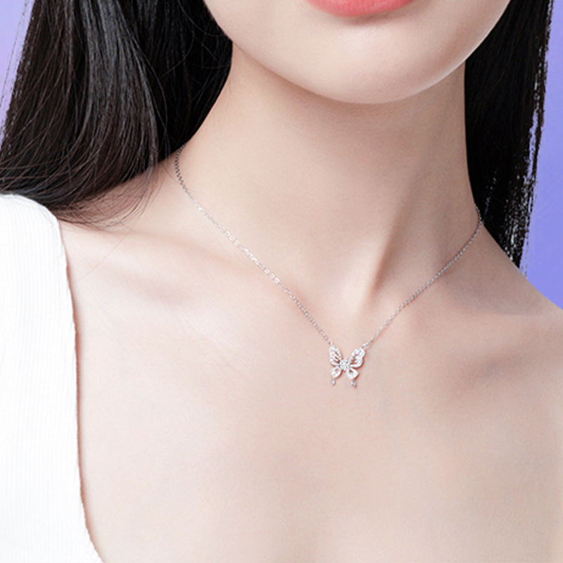 S925 Sterling Silver Moissanite Butterfly Necklace