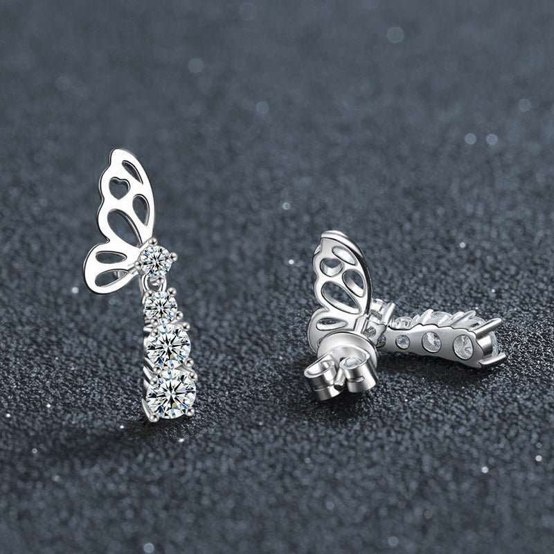 S925 Sterling Silver Moissanite Butterfly Tassel Earrings