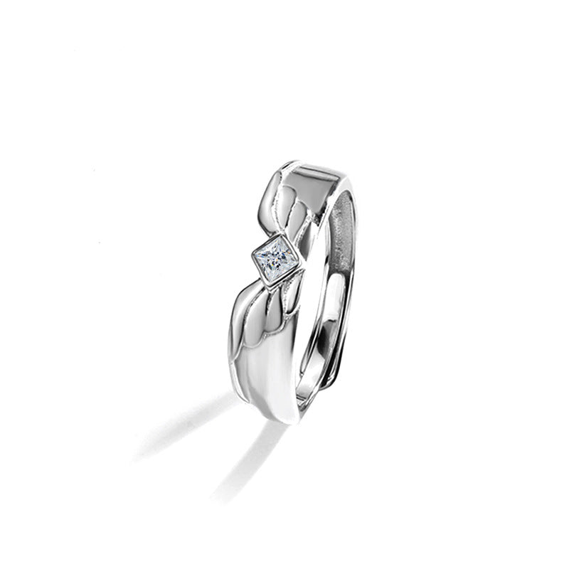 S925 Sterling Silver “Angel Wings” Moissanite Couple Ring