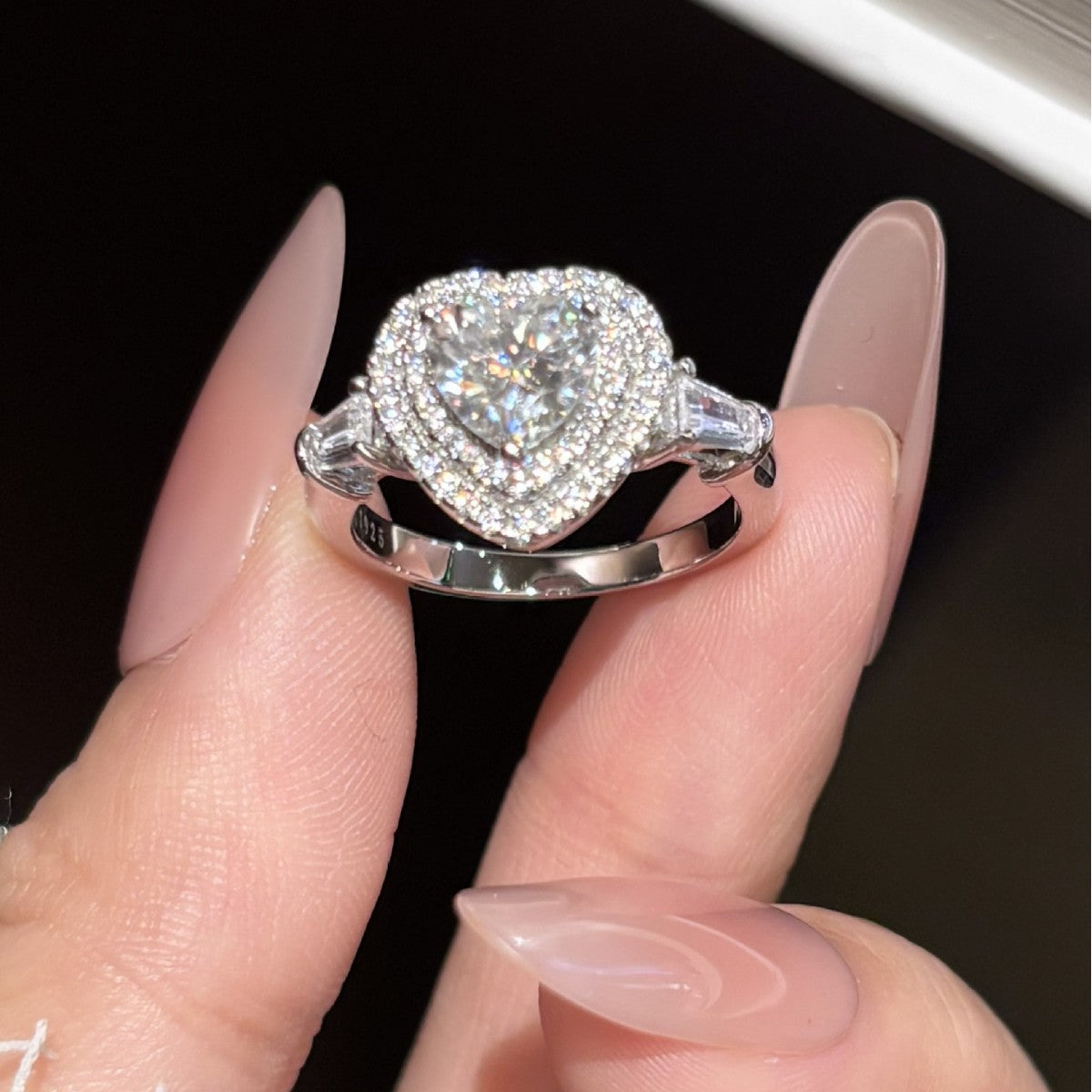 S925 Silver Heart-Shaped Ring with Colored Moissanite