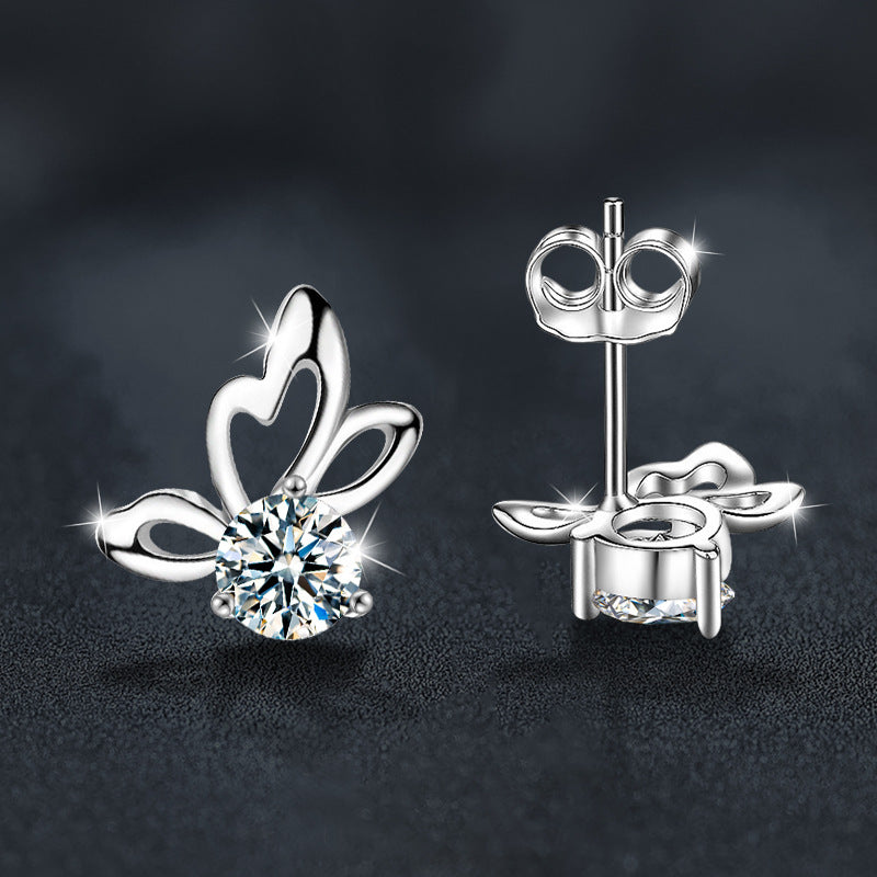 Moissanite S925 sterling silver butterfly earrings