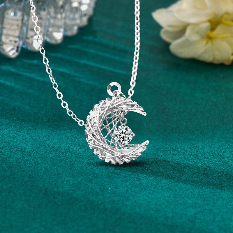 S925 Sterling Silver Moissanite Moon Pendant Necklace