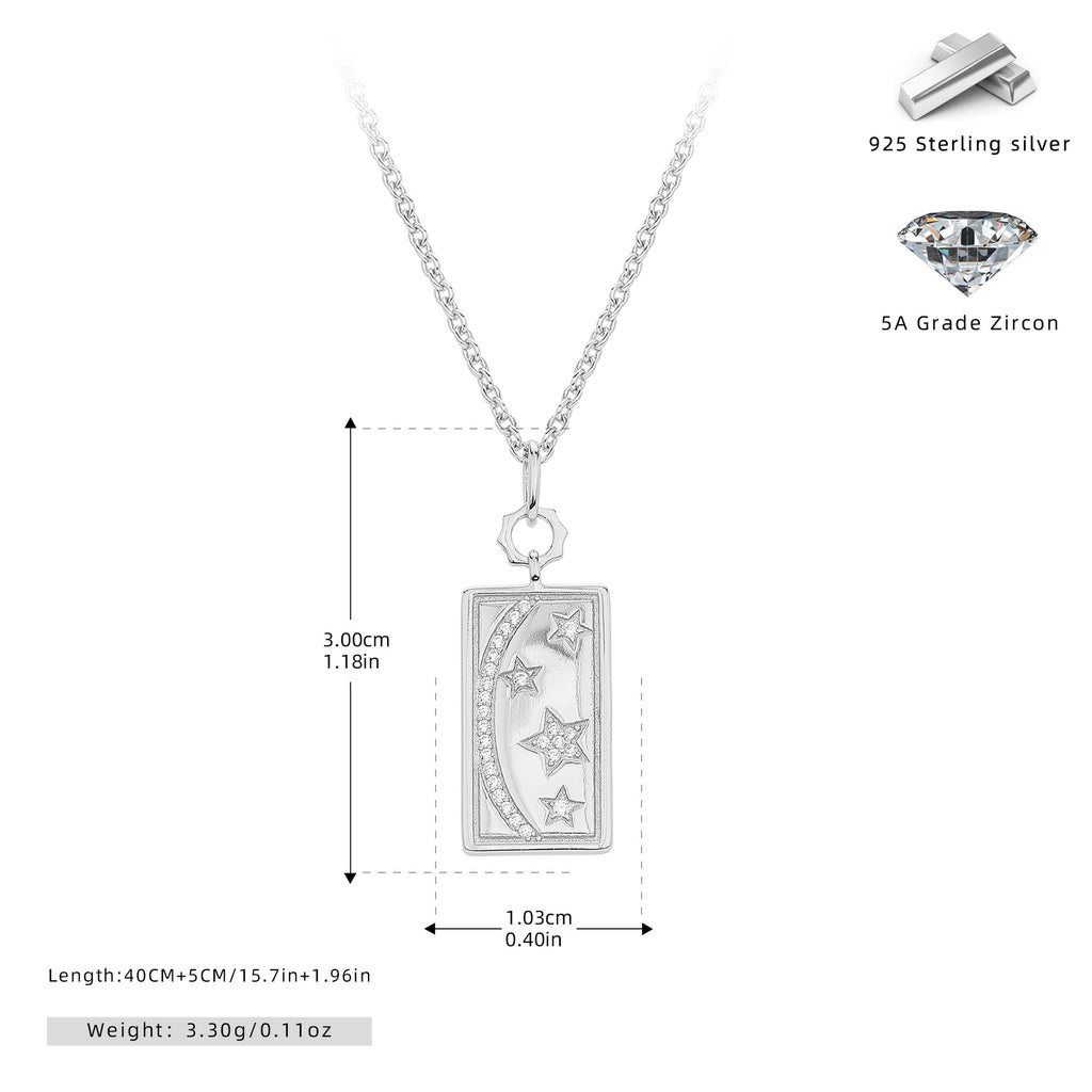 S925 Sterling Silver French Style Star Zircon Inlaid Stone Pendant Necklace
