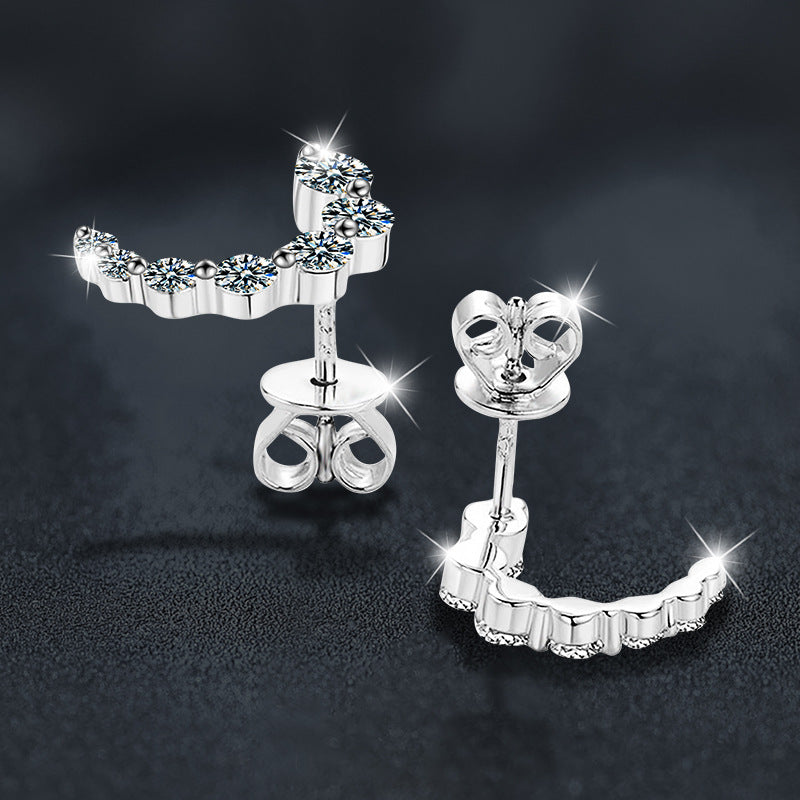 Moissanite & S925 Sterling Silver Full-Pavé C-Shaped Stud Earrings