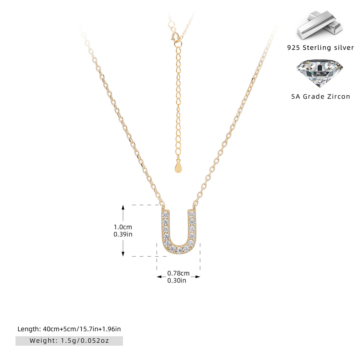 S925 Sterling Silver Simple Diamond Necklace with English Letters