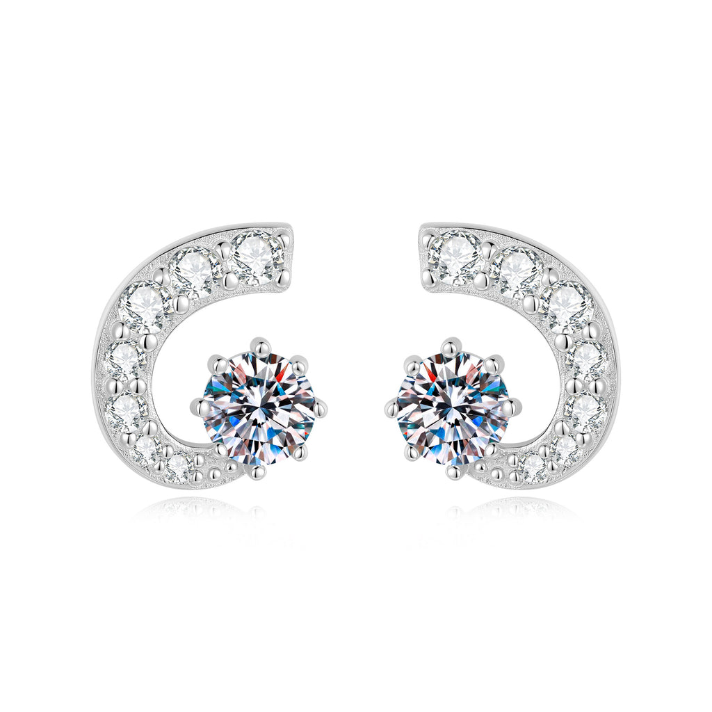 S925 Sterling Silver Moon Moissanite Stud Earrings