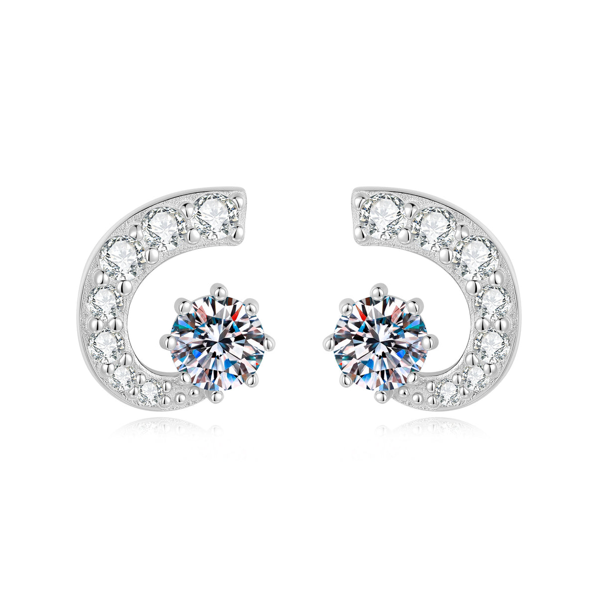 S925 Sterling Silver Moon Moissanite Stud Earrings