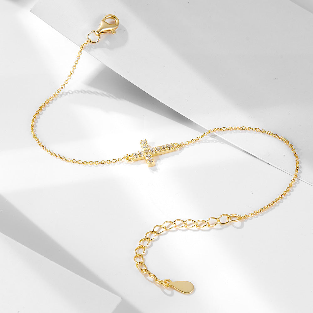 925 Sterling Silver Zircon Inlaid Cross Bracelet