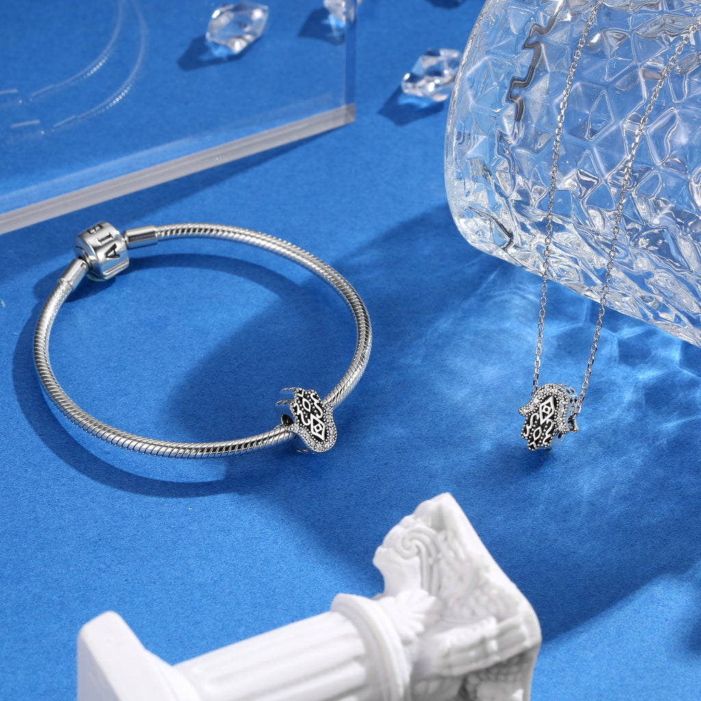 S925 Sterling Silver Fatima Zircon-Embedded Bracelet Beads Pendant