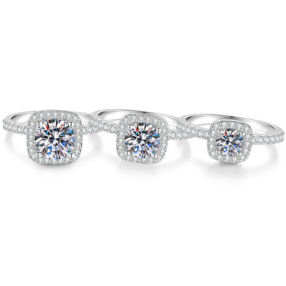 S925 Sterling Silver Square-Cut Moissanite Ring