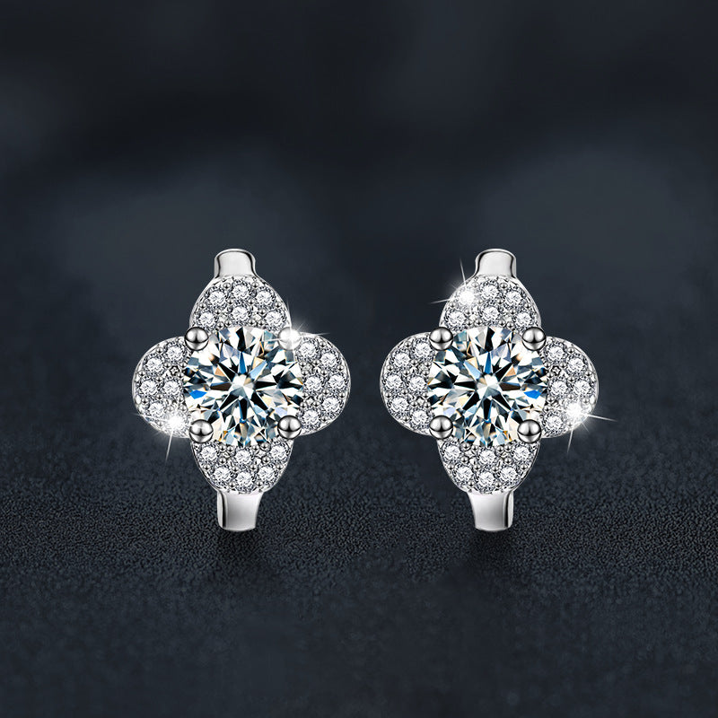 Moissanite & S925 Sterling Silver Four-Leaf Clover Earrings