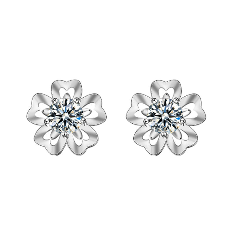 Summer Artistic-Style Moissanite Earrings — Cherry Blossom Studs for Women
